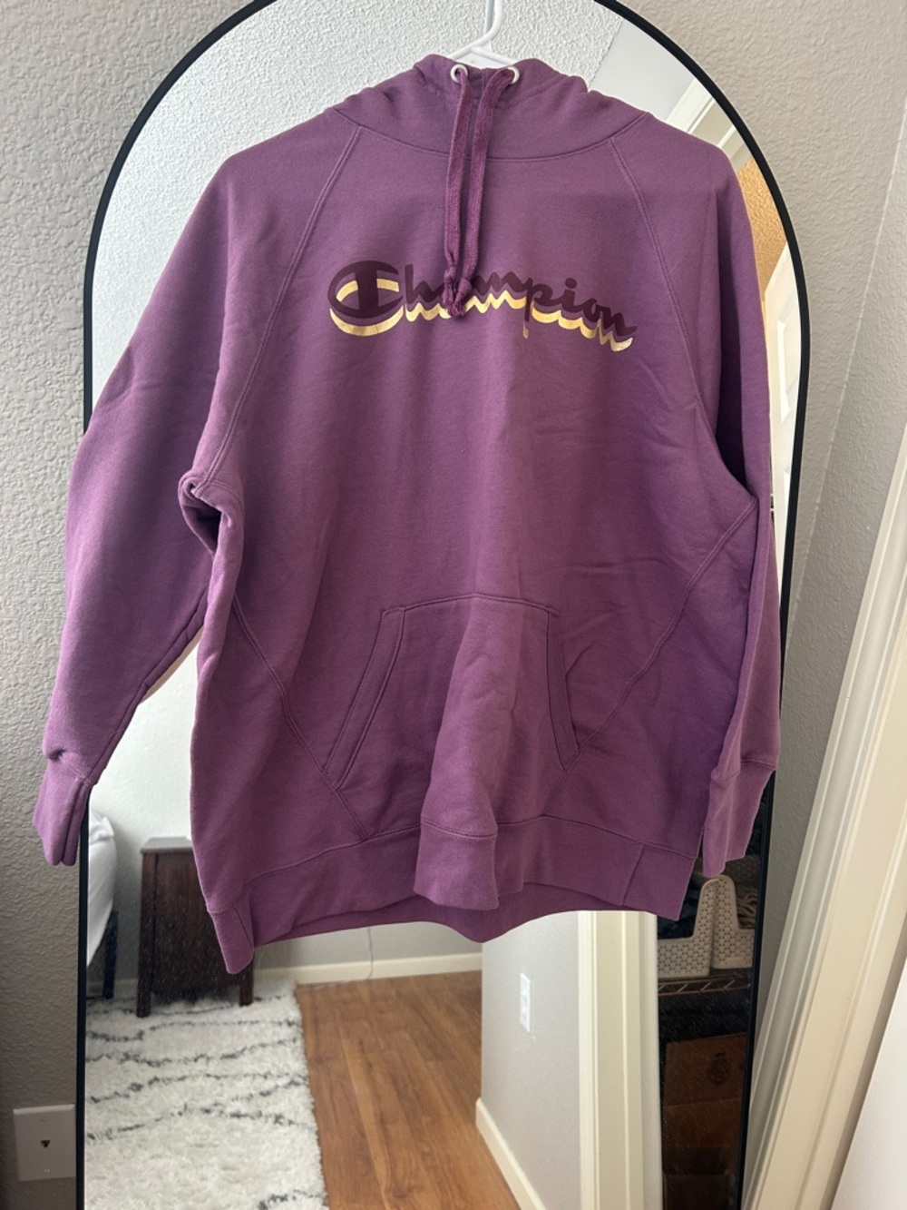 Champion Purple Pullover Hoodie with Gold Script Logo